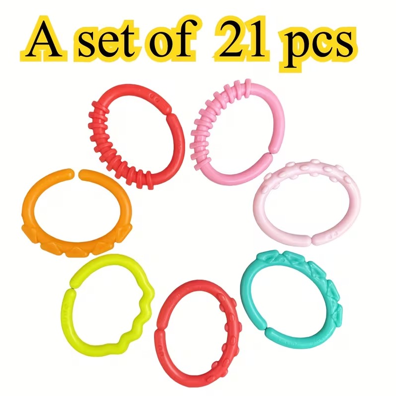 Baby Education Toys Stroller Hanging Rings – Colorful Sensory Linking Toys for Early Learning, Fine Motor Skills & Travel Play