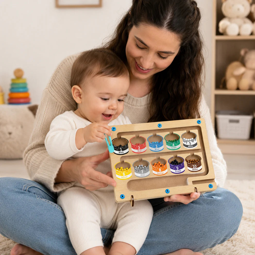 Wooden Color Sorting Board with Magnetic Balls