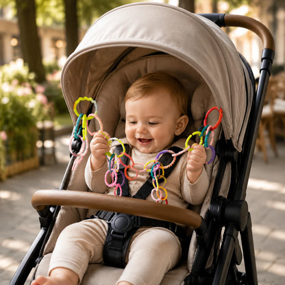 Baby Education Toys Stroller Hanging Rings – Colorful Sensory Linking Toys for Early Learning, Fine Motor Skills & Travel Play