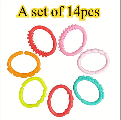 Baby Education Toys Stroller Hanging Rings – Colorful Sensory Linking Toys for Early Learning, Fine Motor Skills & Travel Play