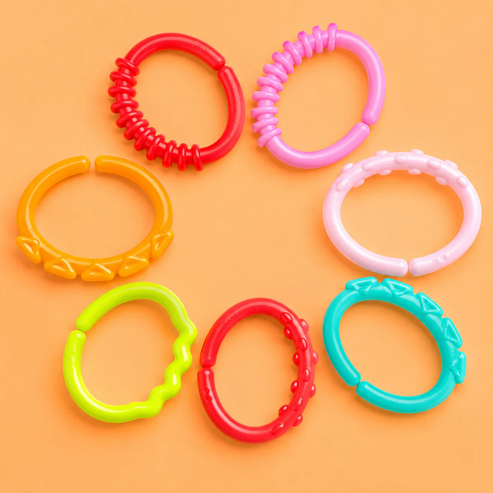Baby Education Toys Stroller Hanging Rings – Colorful Sensory Linking Toys for Early Learning, Fine Motor Skills & Travel Play