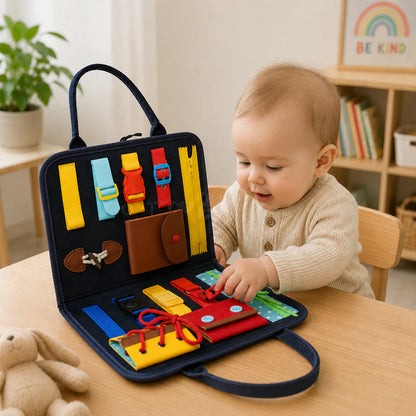 Busy Board Sensory Learning Toy – Zippers, Buckles & Lacing Activities