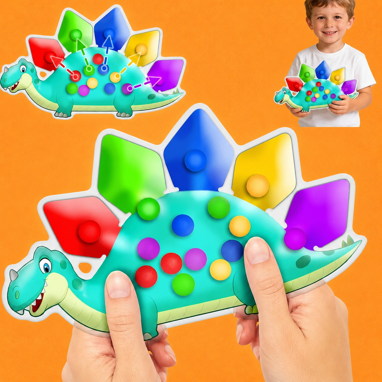 Dinosaur Sensory Toy for Babies 0–15 Months – Color Matching & Fine Motor Skills Learning Toy