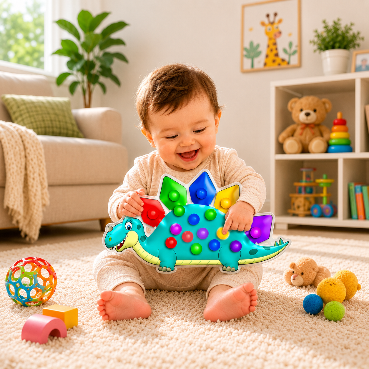 Dinosaur Sensory Toy for Babies 0–15 Months – Color Matching & Fine Motor Skills Learning Toy