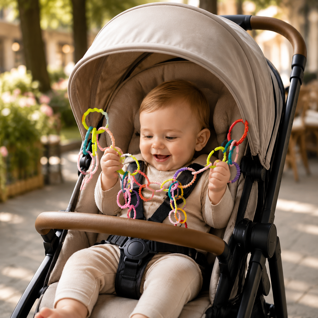 Baby Education Toys Stroller Hanging Rings – Colorful Sensory Linking Toys for Early Learning, Fine Motor Skills & Travel Play