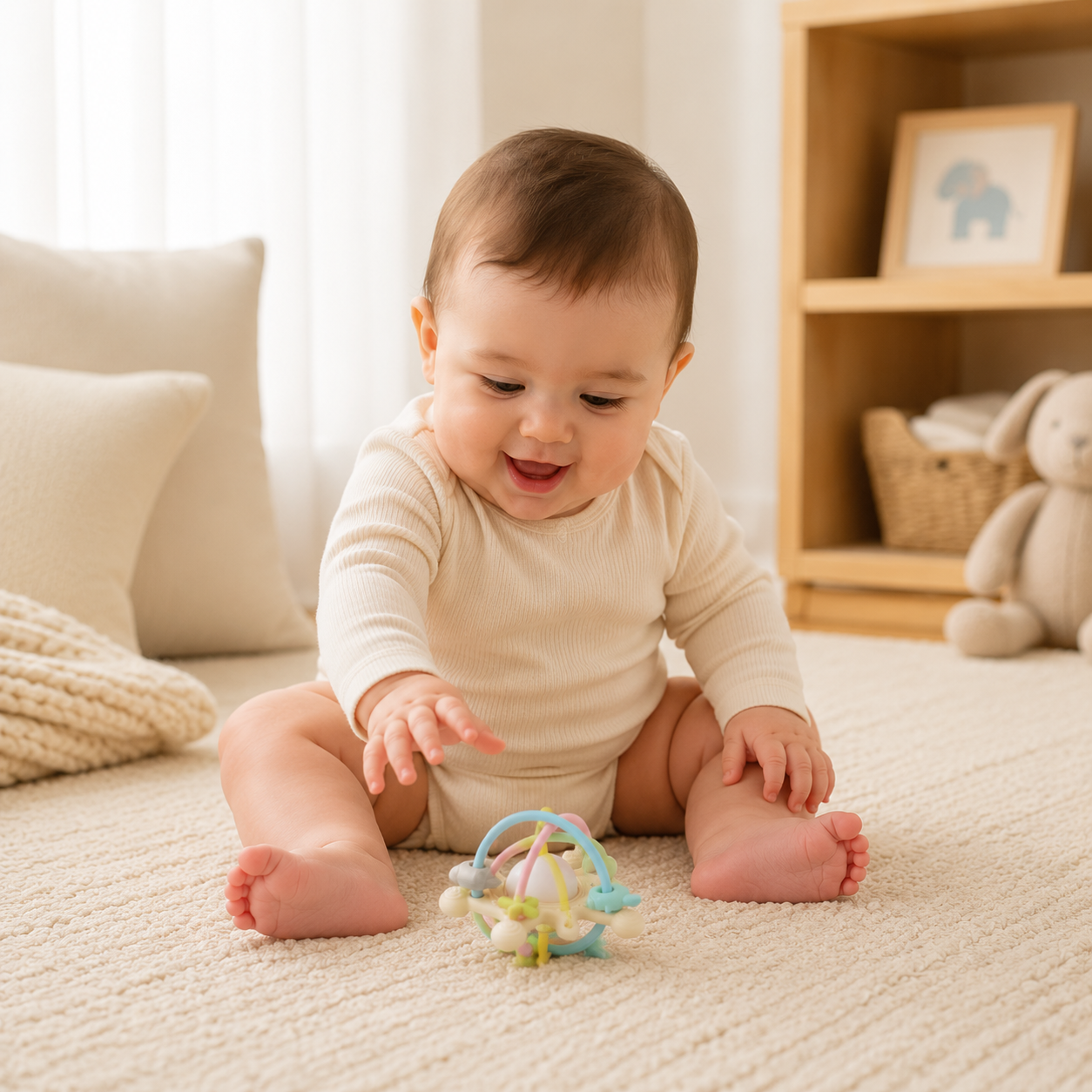 Baby Toys Sensory Teether Bell Silicone Ball – Soft Grasping & Early Development Toy for Infants