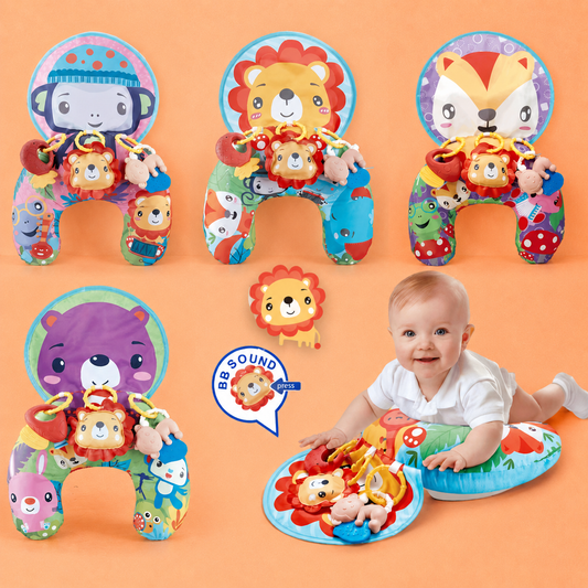 Interactive Tummy Time Toy  Play Pillow with Lion Rattle
