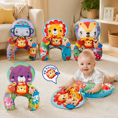 Interactive Tummy Time Toy  Play Pillow with Lion Rattle