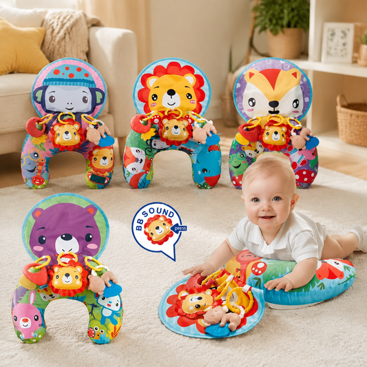 Interactive Tummy Time Toy  Play Pillow with Lion Rattle