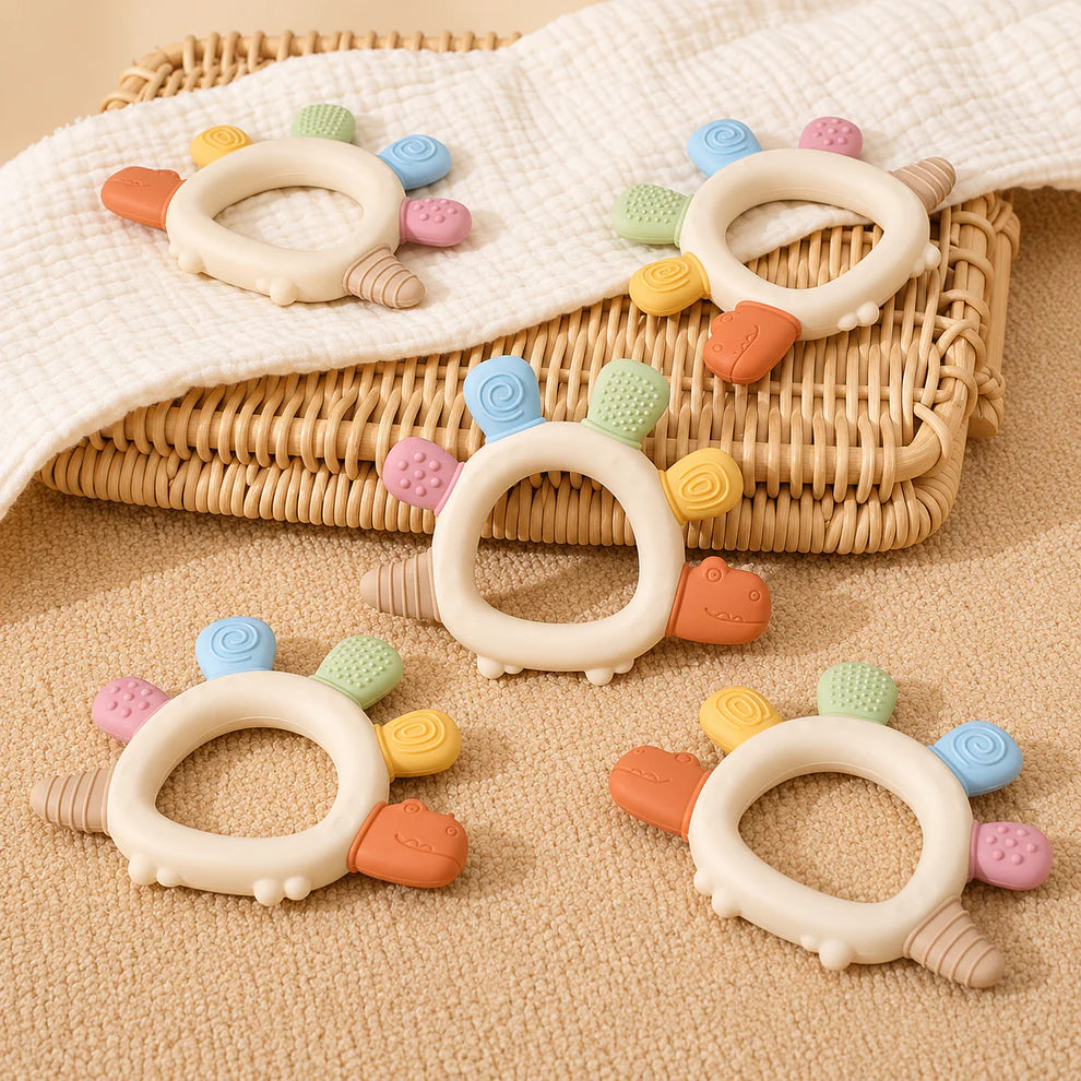 Dino Teething Toy – Soft Silicone Dinosaur Teether for Babies
