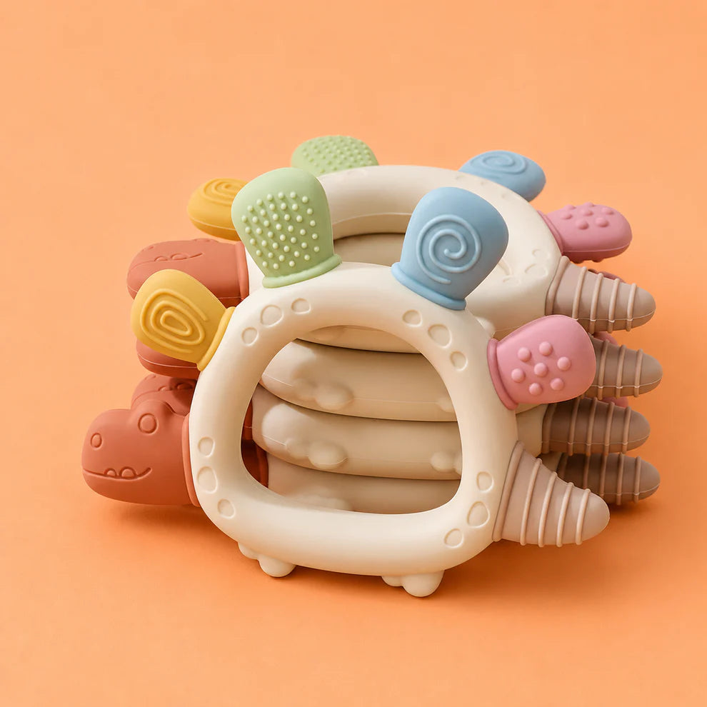 Dino Teething Toy – Soft Silicone Dinosaur Teether for Babies