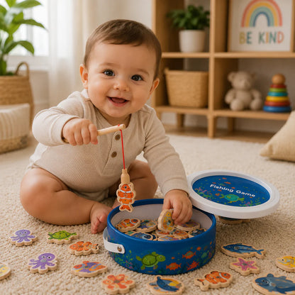 Fishing Game Wooden Ocean Animal Matching Toy for Babies and Toddlers