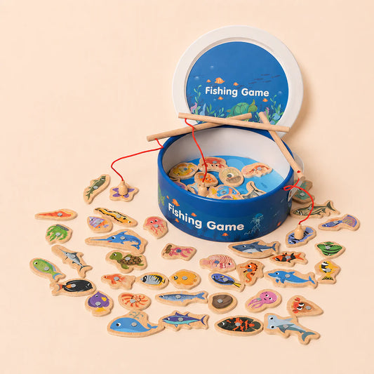 Fishing Game Wooden Ocean Animal Matching Toy for Babies and Toddlers