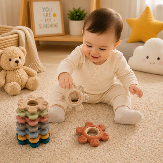 Flower-Shaped Teether Toy – Soft Soothing Chew & Sensory Toy