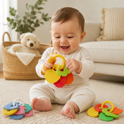 Infant Teether Toy Set – Colorful Textured Teething & Sensory Learning Rings for Babies