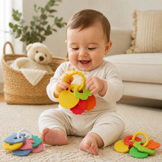 Infant Teether Toy Set – Colorful Textured Teething & Sensory Learning Rings for Babies