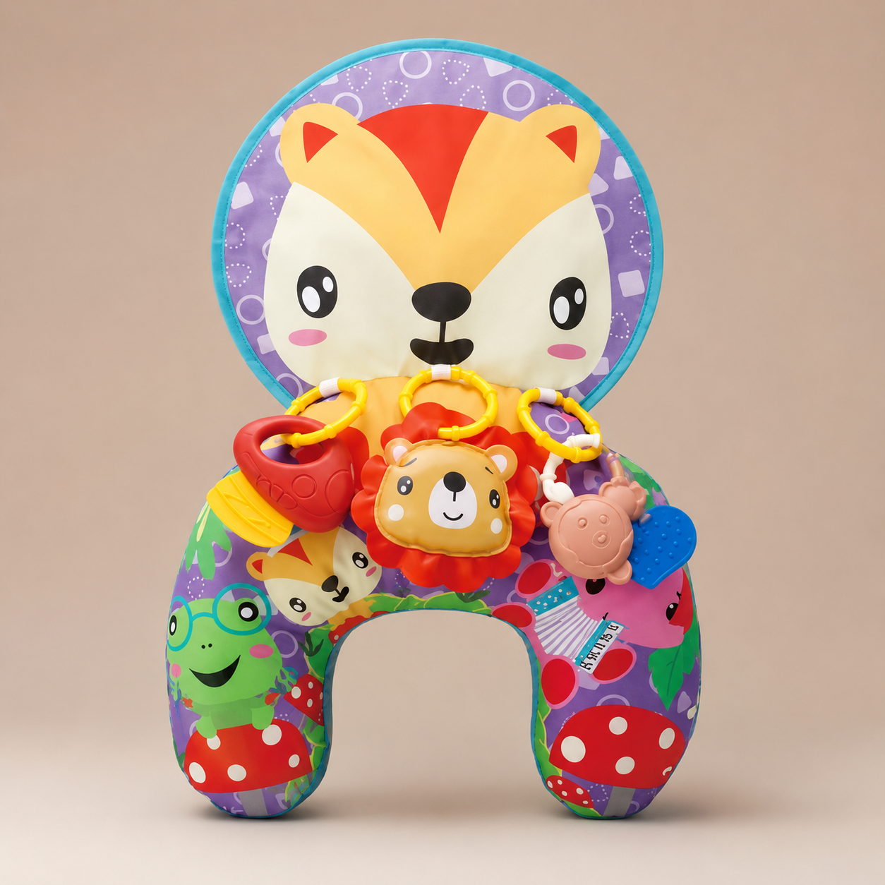 Interactive Tummy Time Toy  Play Pillow with Lion Rattle