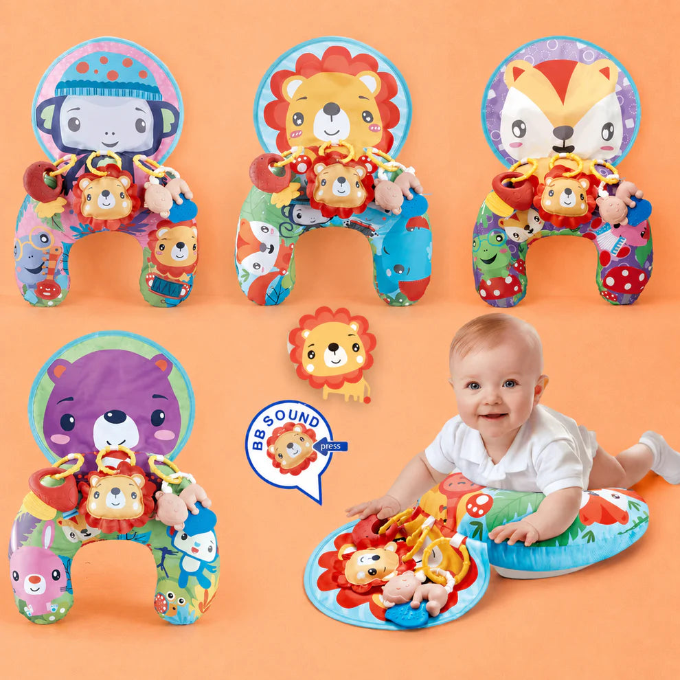 Interactive Tummy Time Toy  Play Pillow with Lion Rattle