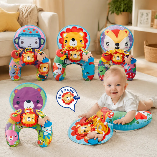 Interactive Tummy Time Toy  Play Pillow with Lion Rattle