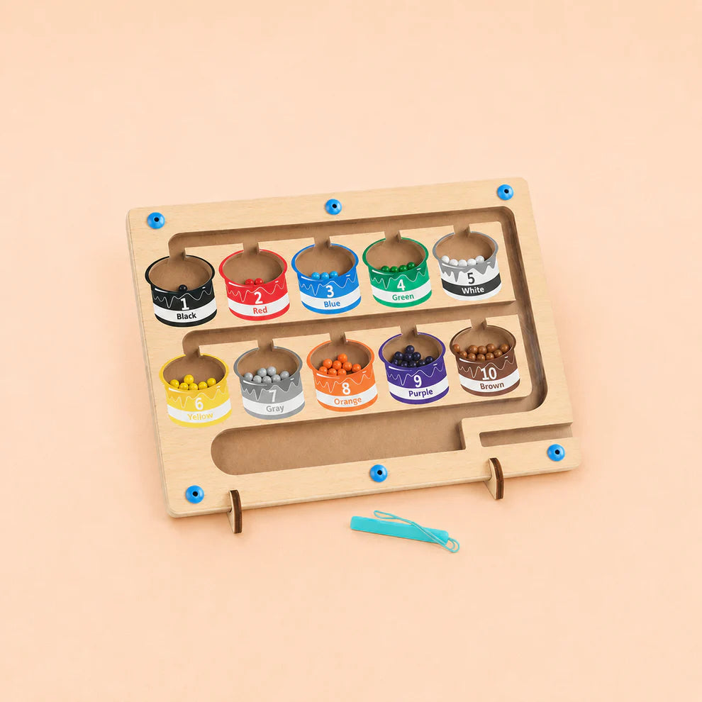 Wooden Color Sorting Board with Magnetic Balls