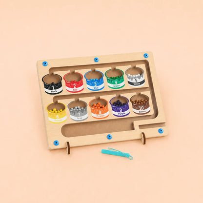 Wooden Color Sorting Board with Magnetic Balls