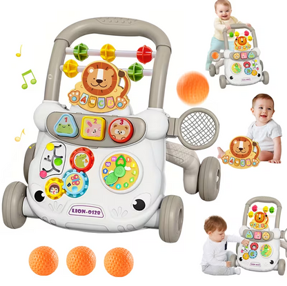 Multi-Functional Baby Walker with Detachable Lion Piano & Basketball Hoop