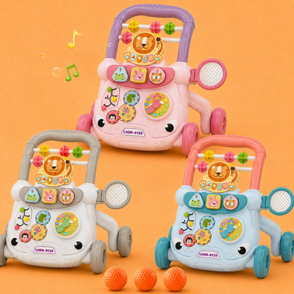 Multi-Functional Baby Walker with Detachable Lion Piano & Basketball Hoop