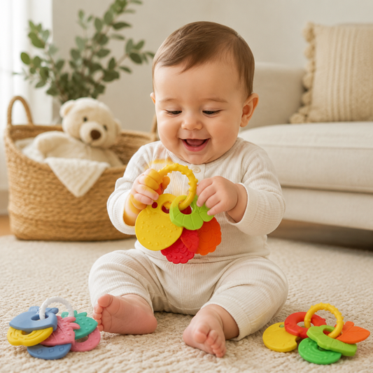 Infant Teether Toy Set – Colorful Textured Teething & Sensory Learning Rings for Babies